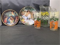 (5 pcs) Glass pitcher with 2 matching glasses & 2
