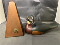 (2 pcs) Seth Thomas metronome & a carved Wood duck