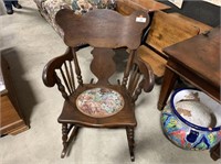 Antique Rocking Chair with Carved Spindle Arms