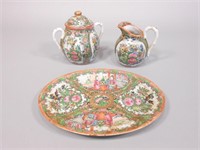 Chinese Rose Medallion Sugar Creamer and Plate