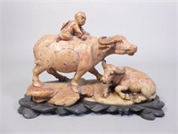 Chinese Carved Stone Statue Child and Oxen