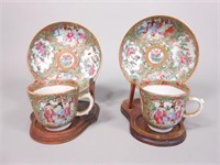 (2) Chinese Rose Medallion Cups and Saucers