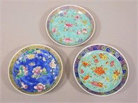 (3) Chinese Decorated Shallow Bowls w/ Flowers