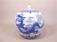 Chinese Blue and White Decorated Dragon Jar