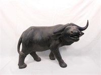 African Carved Wood Buffalo Signed Muindi