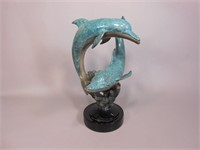Gary R Johnson Painted Bronze Dolphin Statue