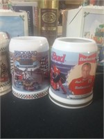 Group of four Budweiser racing theme steins