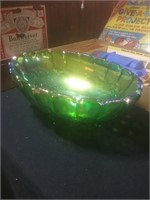 Green Carnival Glass fruit bowl
