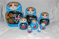NEW - 9 Blue Strawberry Ladies Nesting Dolls