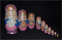 NEW - 10 Ladies with Kittens Nesting Dolls