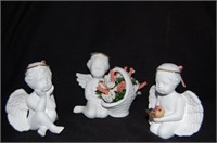 3 Ceramic Angels (Angel Thinking, Bearing a