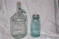 Antique - 1 Gallon Glass Jug & Mason's