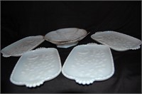 4 Milk Glass Luncheon Plates, Pedestal Milk
