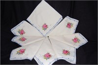 Set of 8 - Cross Stitched Rose Napkins