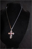 NEW - Fancy Cross Necklace with Amethyst Gems