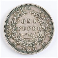 Indian One Rupee Victoria 1840 Coin