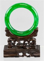 Chinese Green Imperial Jadeite Carved Bangle