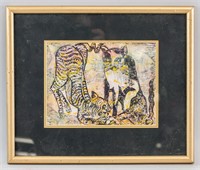 Chinese Litho and Watercolor Tiger Drawings