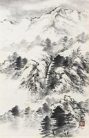 Japanese Ink on Paper Landscape