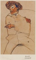 Austrian Linocut on Paper Signed Egon Schiele