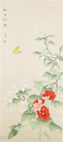 Chinese Watercolor on Scroll Flower