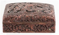 Chinese Red Lacquer Carved Square Box Qing