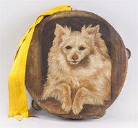 19th Century Hand Painted Dog on Tambourine