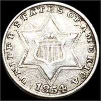 1854 Three Cent Silver CLOSELY UNC