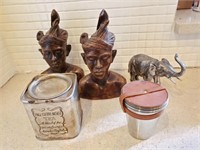 African Carvings & Tea Caddy