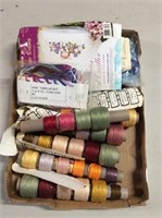 Flat of needlepoint thread and needle point