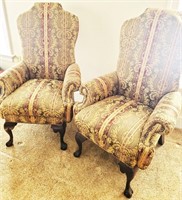 High-back Upholstered Arm Chairs w/ ball & claw