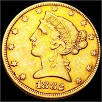 1822 $5 Gold Half Eagle ABOUT UNCIRCULATED