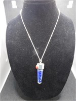 Lapis, coral, sterling pendant, 20" chain