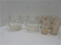 Clear Glass Pitchers and Gold Leaf Tumblers