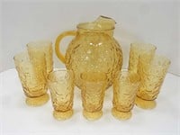 Amber Glass Pitcher, Matching Glasses(see photos)