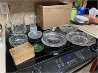 glassware, Vaseline glass ashtray, box