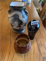 Nippon dragon vase and brass bud vase