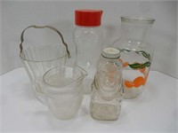 Glass Ice Bucket, Juice Pitcher, Grapette Pig Jar