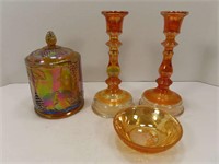 Carnival Covered Dish, Candle Sticks, Misc