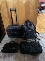 Rolling briefcase, backpack, & 2 bags