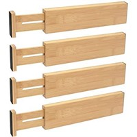 Pack of 4 adjustable bamboo drawer separators for