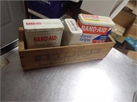 Wooden Cheese Box, Vintage Band Aid Tins