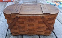 17" Wood Woven Picnic Basket