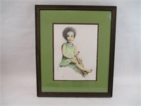 Vintage Signed Hand-Colored Lithograph