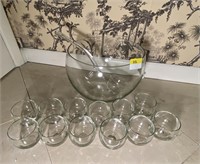 GLASS PUNCHBOWL WITH 12 GLASSES