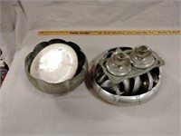 Pewter Bowl and 8 Cups