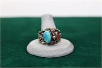 Men's Turquoise & Coral Silver Ring