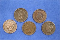 (5)  Indian Head Pennies, Various Years