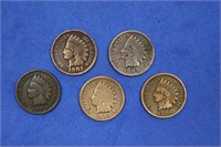(5)  Indian Head Pennies, Various Years
