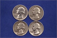 (4) 1950's Quarters, 90% Silver